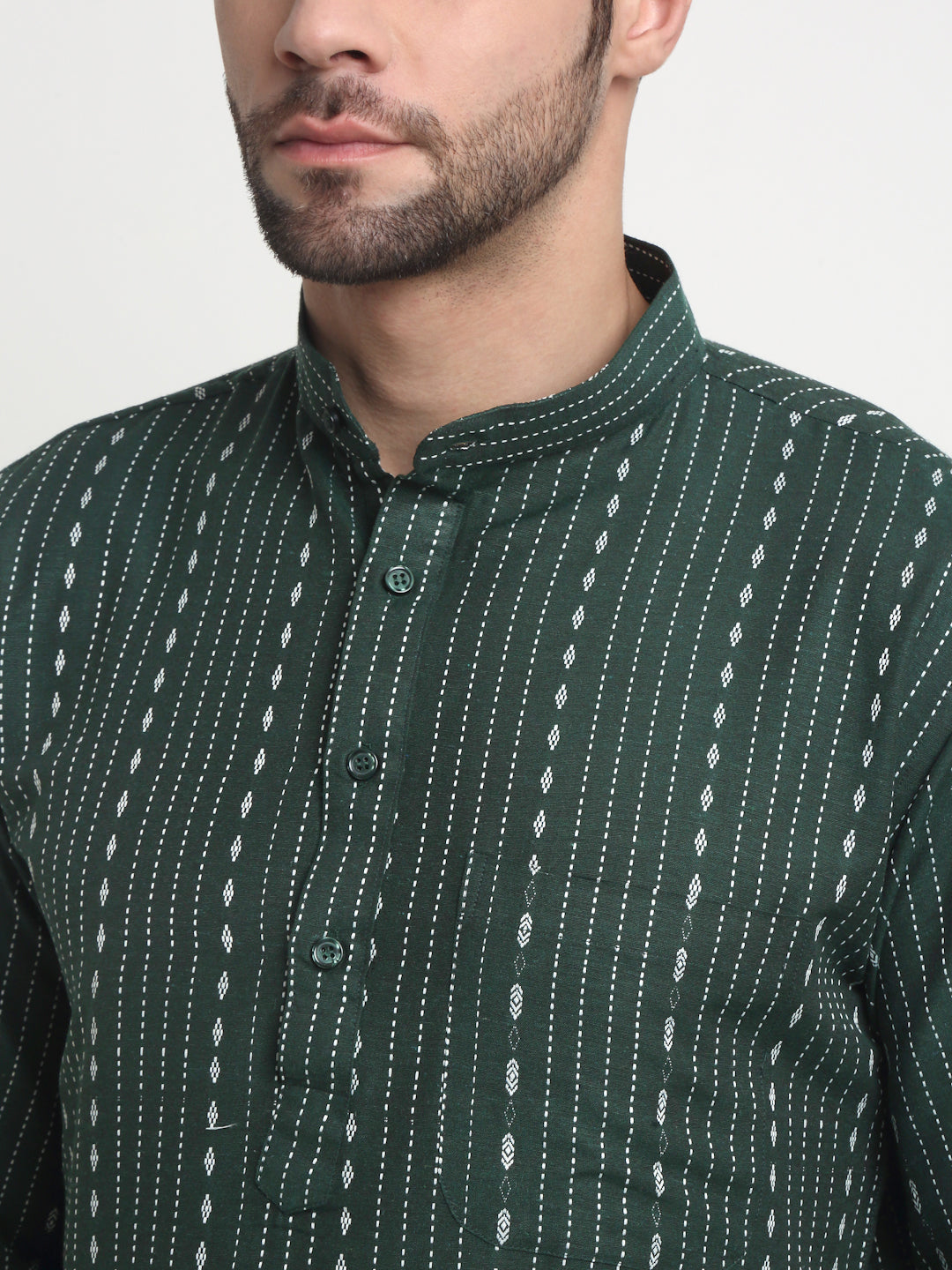 Arrabi Men Indian Fashion Green Pure Cotton Geometric Straight Kurta