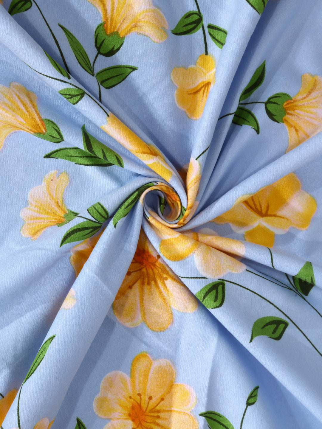 Arrabi Blue Floral TC Cotton Blend Single Size Bedsheet with 1 Pillow Cover (215 X 150 cm)