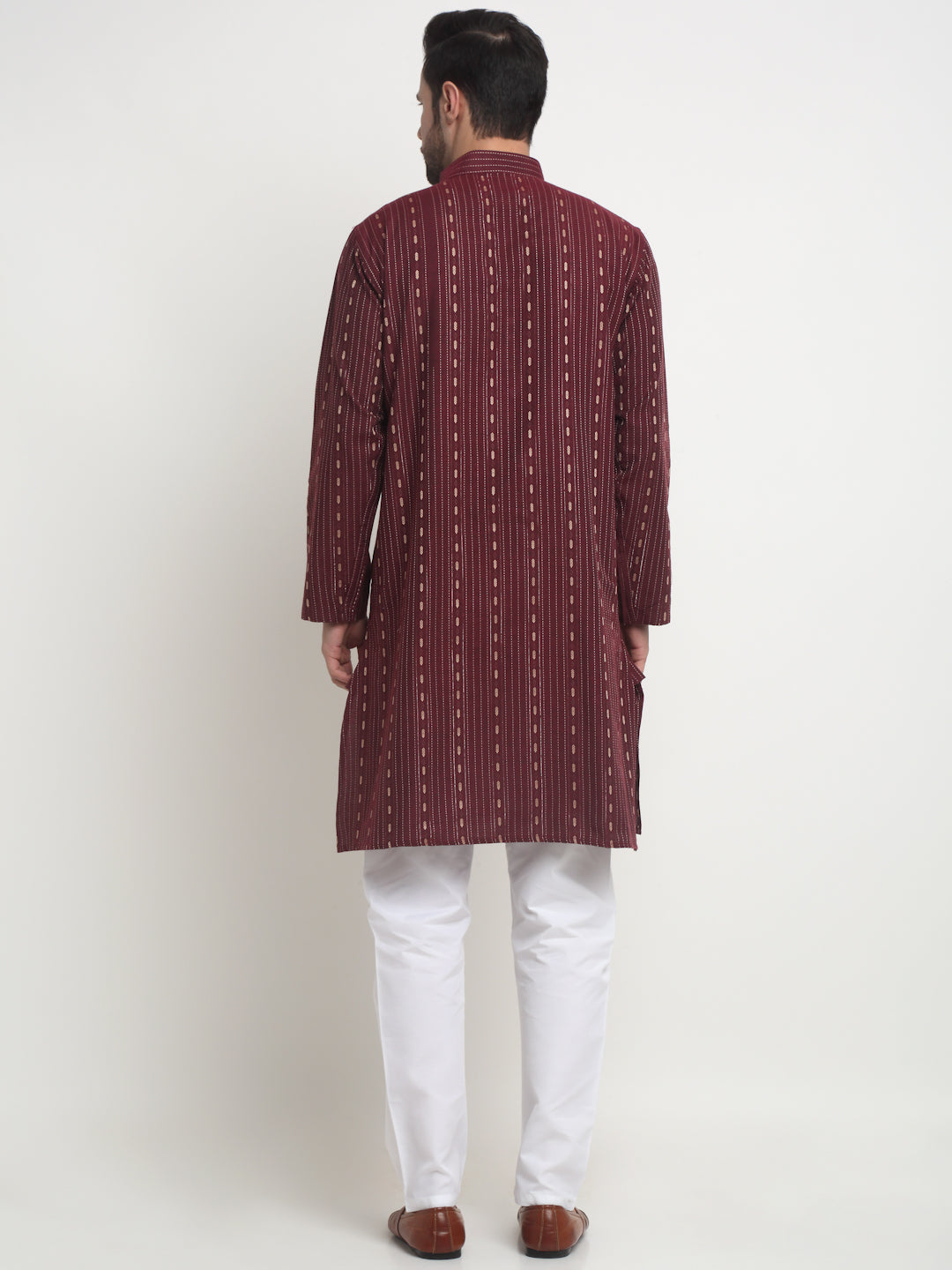 Arrabi Men Indian Fashion Maroon Pure Cotton Geometric Straight Kurta
