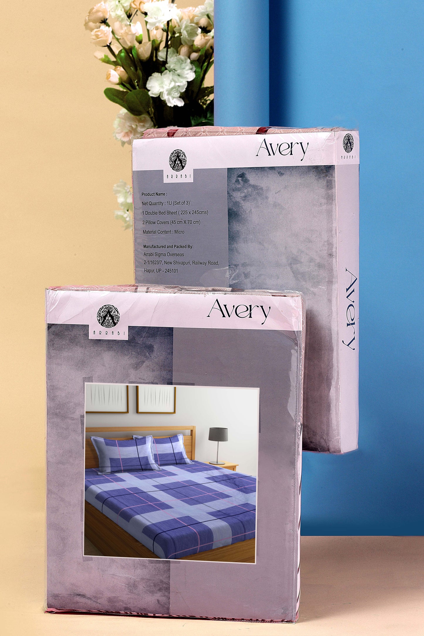 Arrabi Blue Geometric TC Cotton Blend King Size Bookfold Bedsheet with 2 Pillow Covers (250 X 215 cm)