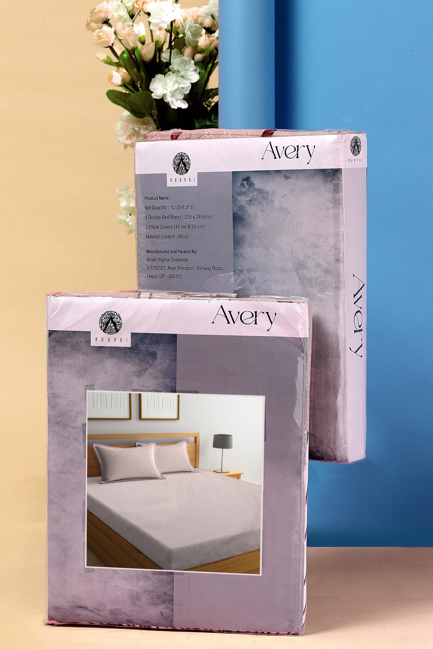 Arrabi Peach Geometric TC Cotton Blend King Size Bookfold Bedsheet with 2 Pillow Covers (250 X 215 cm)
