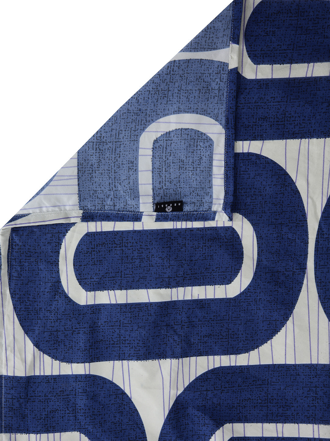 Arrabi Blue Geometric TC Cotton Blend Super King Size Bookfold Bedsheet with 2 Pillow Covers (270 X 260 cm)