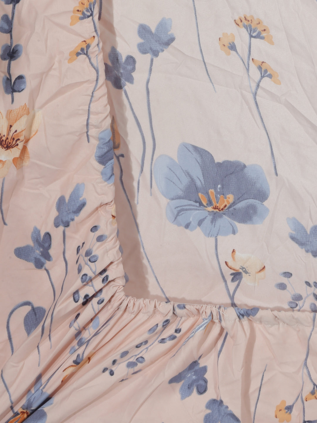 Arrabi Peach Floral TC Cotton Blend Single Size Fitted Bedsheet with 1 Pillow Cover (215 x 150 cm)