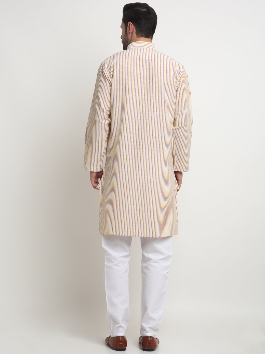 Arrabi Men Indian Fashion Multi Pure Cotton Stripped Straight Kurta