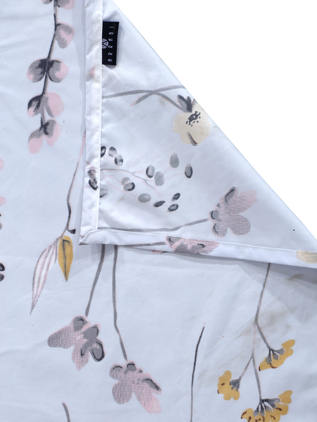 Arrabi Grey Floral TC Cotton Blend Single Size Bedsheet with 1 Pillow Cover (215 X 150 cm)