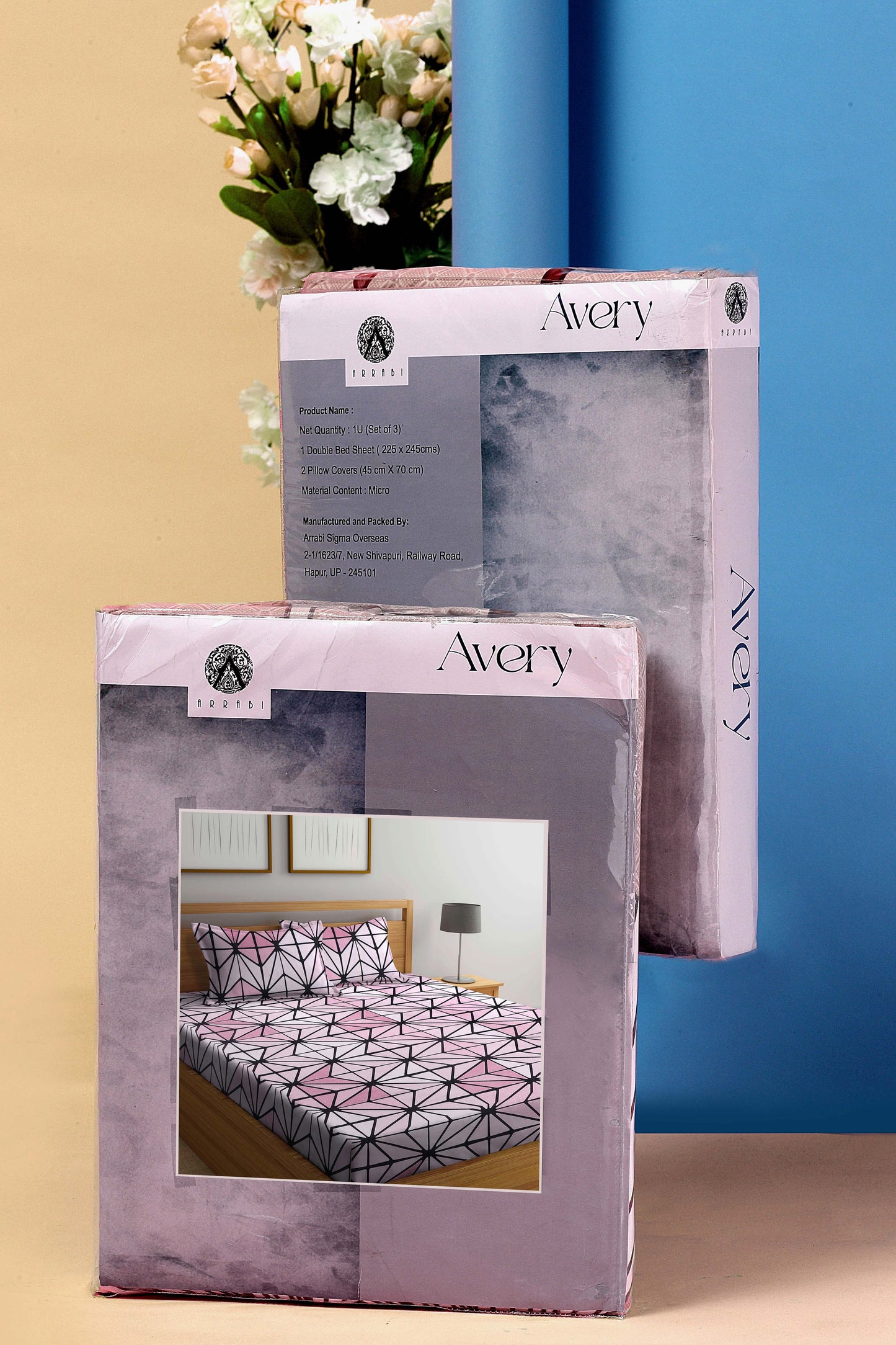 Arrabi Pink Geometric TC Cotton Blend King Size Bookfold Bedsheet with 2 Pillow Covers (250 X 220 cm)