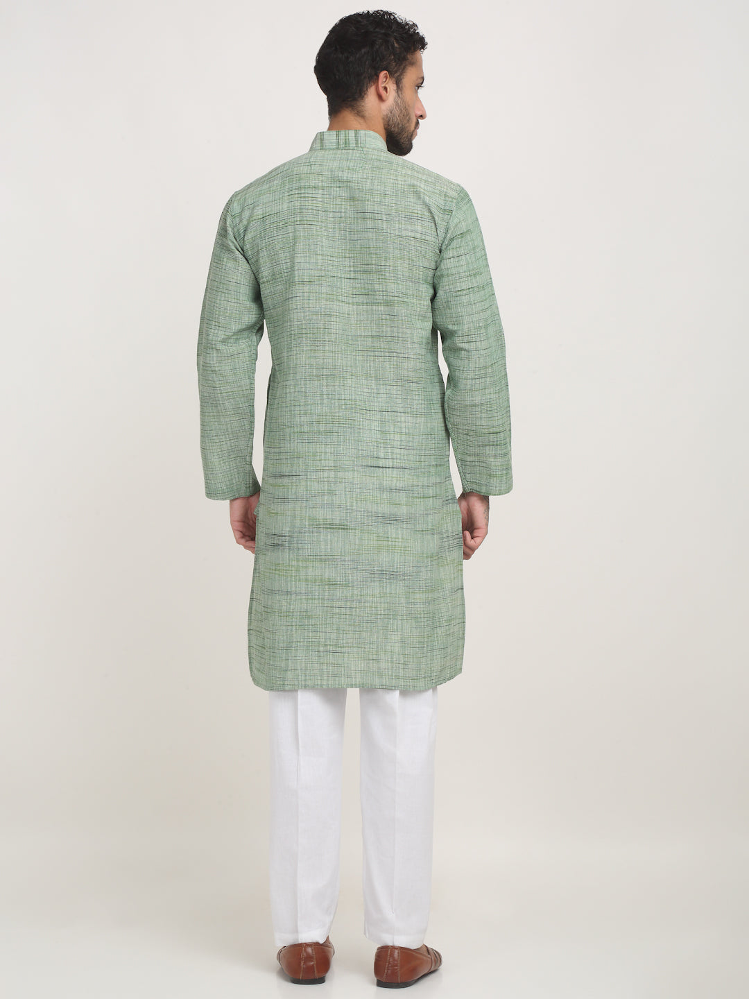 Arrabi Men Green Pure Cotton Solid Kurta Pyjama Set with Pockets