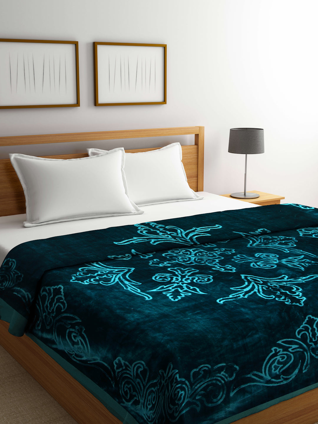 Arrabi Green Floral Wool Blend 950 GSM Full Size Double Bed Blanket (240 X 200 cm)