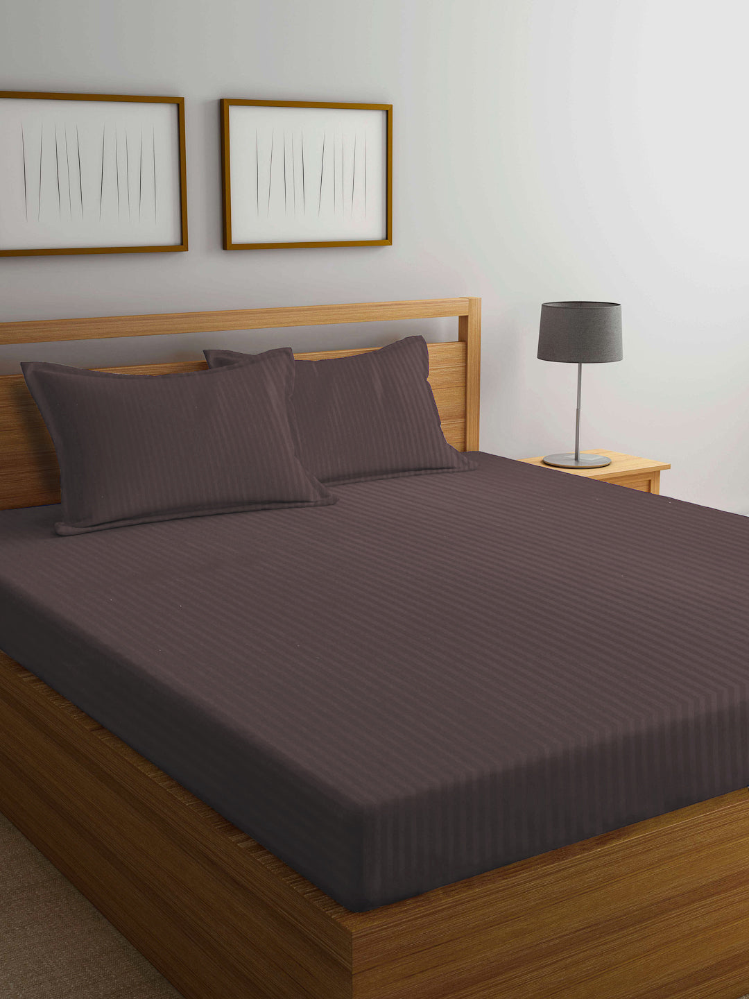 Arrabi Brown Stripes TC Cotton Blend Double Size Bedsheet with 2 Pillow Covers (250 x 220 cm)