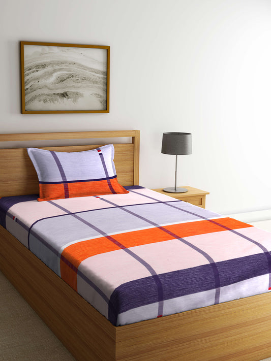 Arrabi Multi Checks TC Cotton Blend Single Size Bedsheet with 1 Pillow Cover ( 215 X 150 cm)