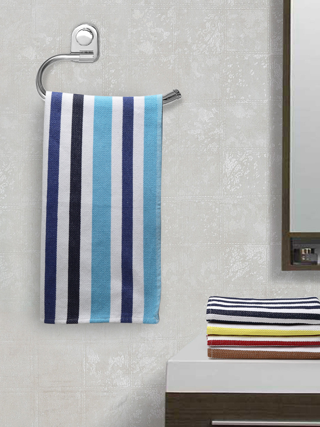 Arrabi Multi Stripes Handwoven Cotton Hand Towel (Set of 5) (85 X 35 cm)
