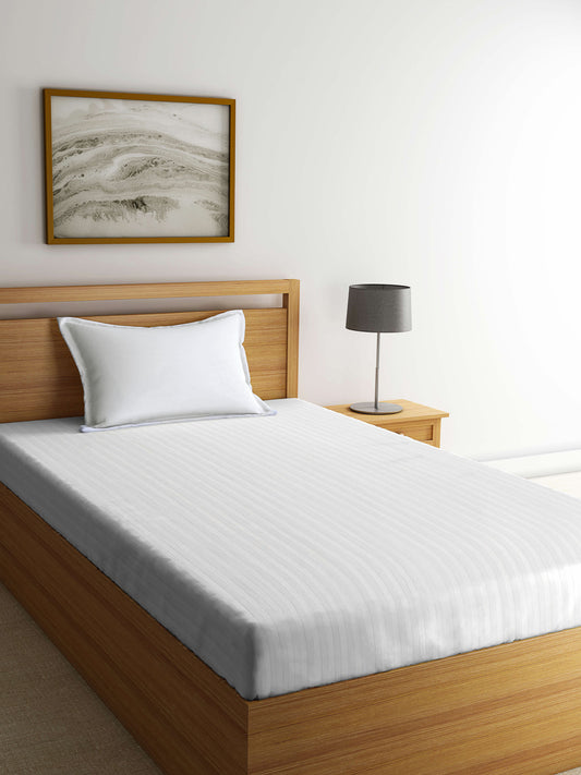 Arrabi White Stripes TC Cotton Blend Single Size Bedsheet with 1 Pillow Cover (220 X 150 cm)