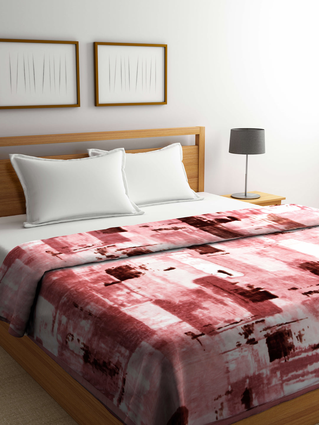 Arrabi Pink Abstract Wool Blend 950 GSM Full Size Double Bed Blanket (230 X 200 cm)