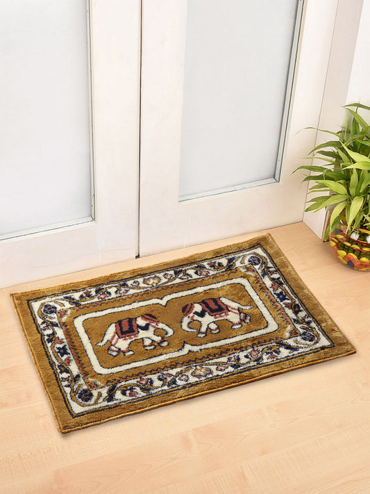 Arrabi Yellow Indian Synthetic Full Size Floor Mat (60 X 40 cm) (Pack of 2)