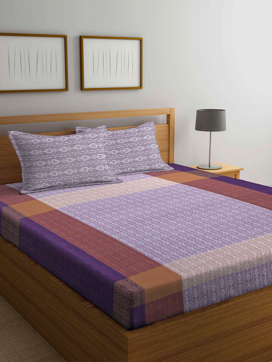 Arrabi Multi Indian Handwoven Cotton Super King Size Bedsheet with 2 Pillow Covers (270 X 260 cm)