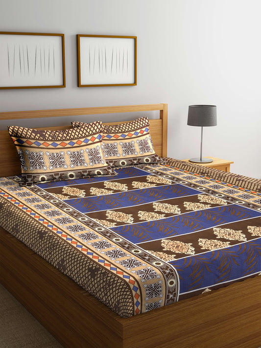 Arrabi Multi Indian TC Polycotton Double Size Bedsheet with 2 Pillow Cover (255 x 225 cm)