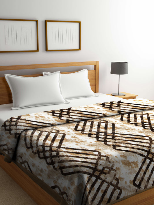 Arrabi Brown Checks Wool Blend 900 GSM Full Size Double Bed Blanket (230 X 210 cm)