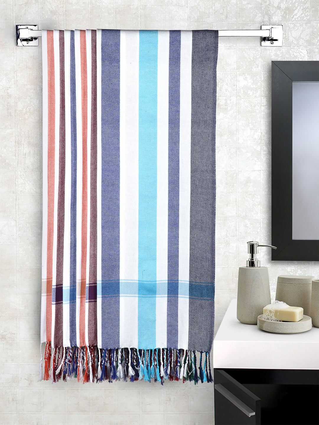 Arrabi Multi Striped Handwoven Cotton Bath Towel (Set of 6) (150 x 75 cm)