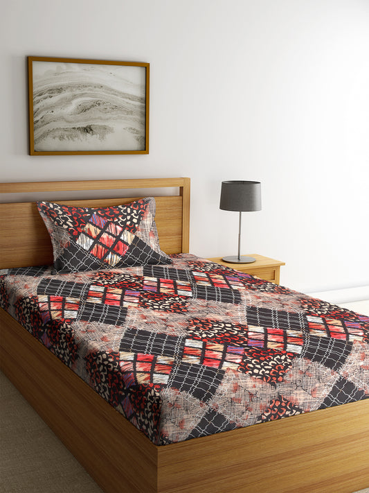 Arrabi Multi Geometric TC Cotton Blend  Single Size Bedsheet with 1 Pillow Cover (220 X 150 cm)