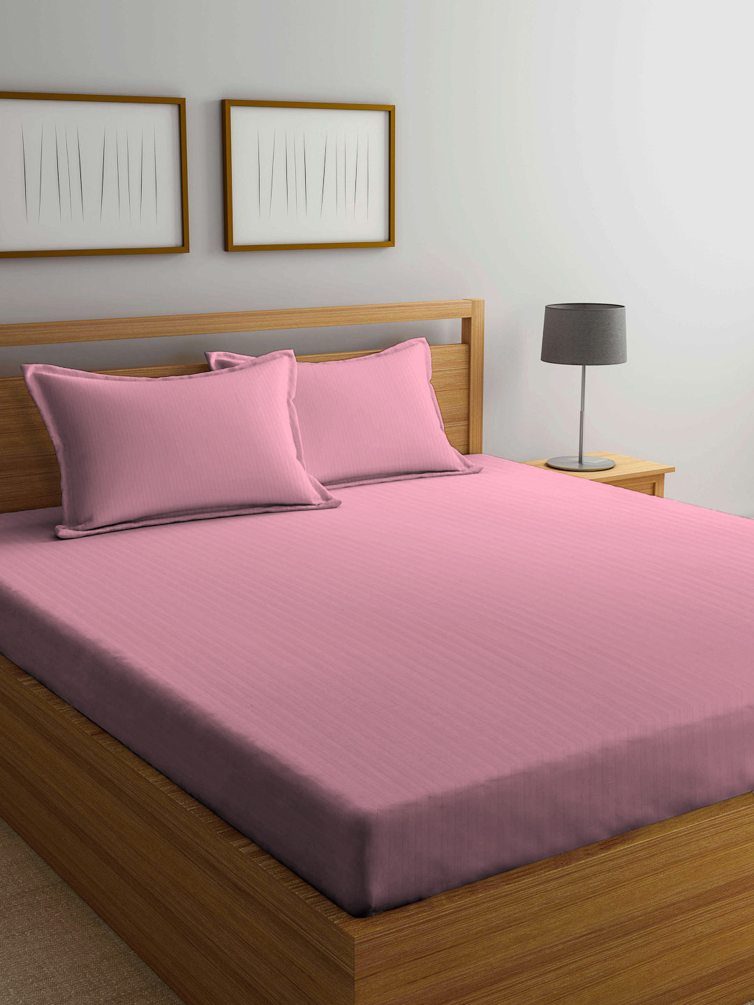 Arrabi Pink Solid TC Cotton Blend Double Size Bedsheet with 2 Pillow Covers (250 x 220 cm)