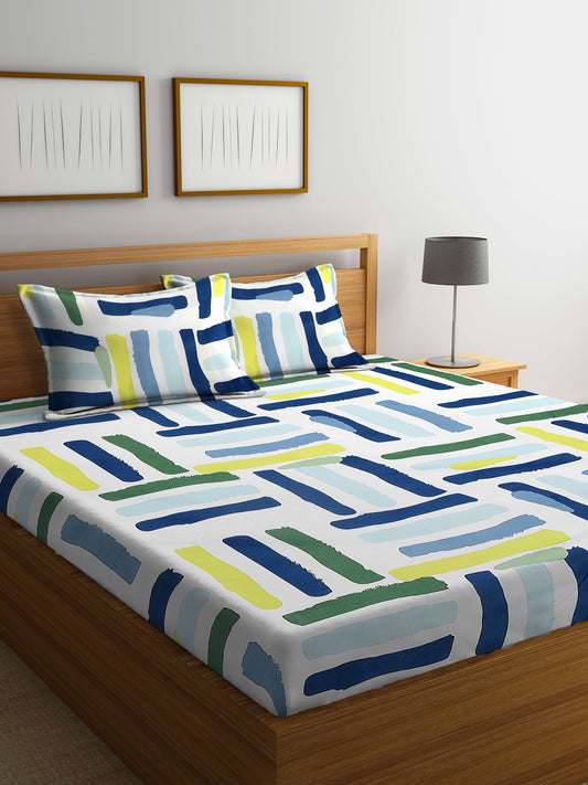 Arrabi Multi Abstract TC Cotton Blend King Size Bedsheet with 2 Pillow Covers (250 X 215 cm)