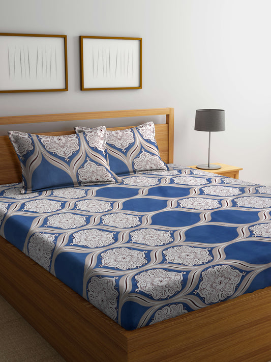 Arrabi Beige Indian TC Cotton Blend King Size Bedsheet with 2 Pillow Covers (250 X 215 cm)