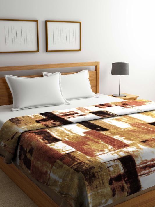 Arrabi Brown Abstract Wool Blend 950 GSM Full Size Double Bed Blanket (220 X 210 cm)