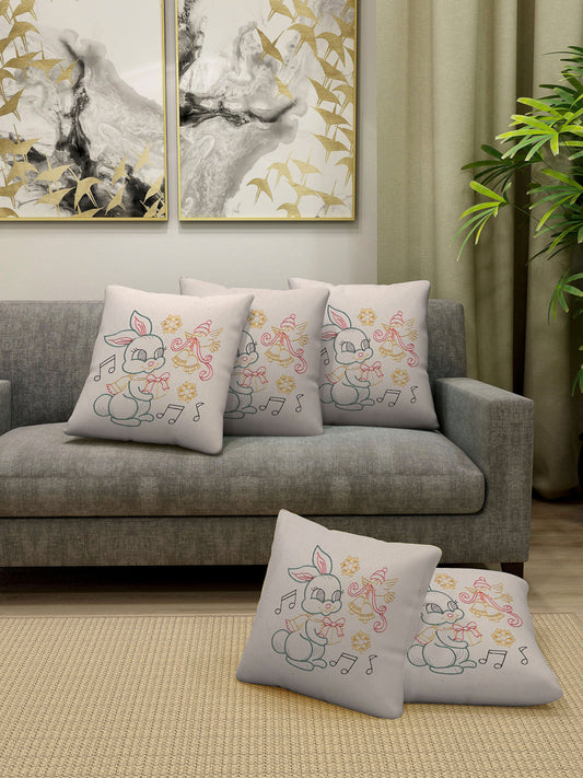 Arrabi Multi Cartoon Handwoven Cotton Cushion Covers (Pack of 5) (40 x 40 cm)