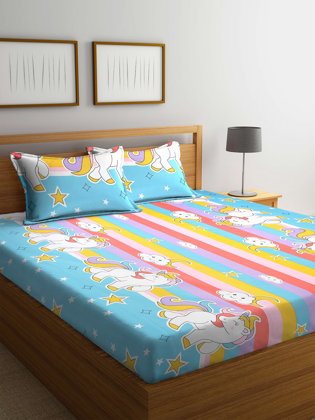 Kid's Special King Size TC Cotton Blend Bed Sheet Set with 2 Pillow Covers by Arrabi® (255 x225 cm)