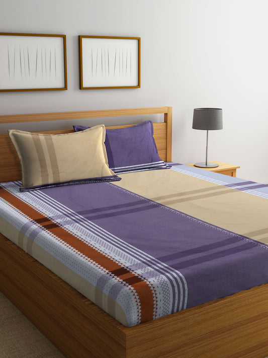 Arrabi Multi Geometric TC Cotton Blend King Size Bedsheet with 2 Pillow Covers (250 X 215 cm)