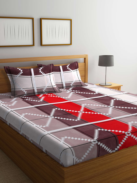 Arrabi Multi Geometric TC Cotton Blend King Size Bedsheet with 2 Pillow Covers (250 X 220 cm)
