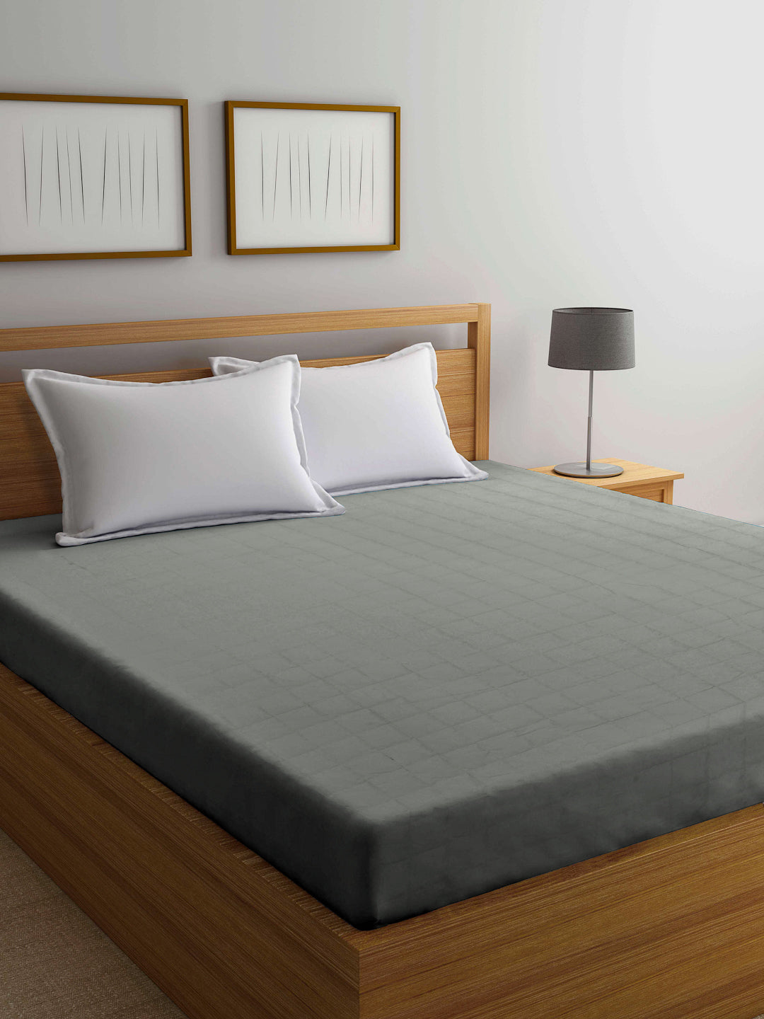 Arrabi Grey Solid TC Cotton Blend 210 GSM Double Bed Size Mattress Protector (250 X 230 cm)