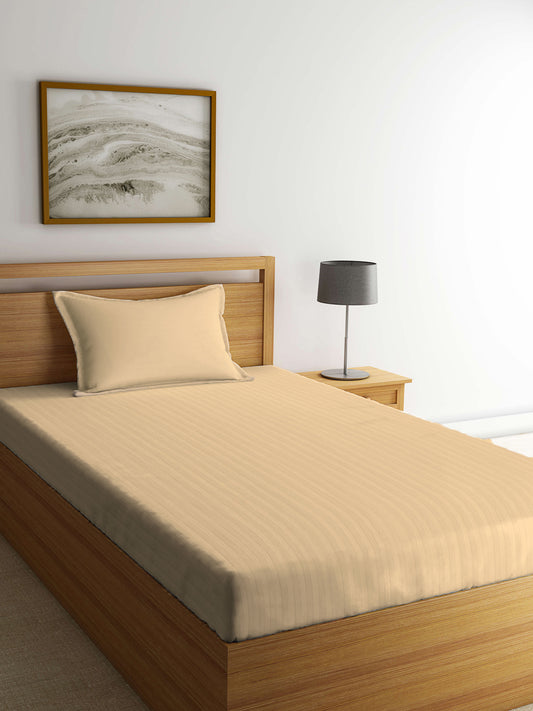 Arrabi Cream Stripes TC Cotton Blend Single Size Bedsheet with 1 Pillow Cover (220 X 150 cm)