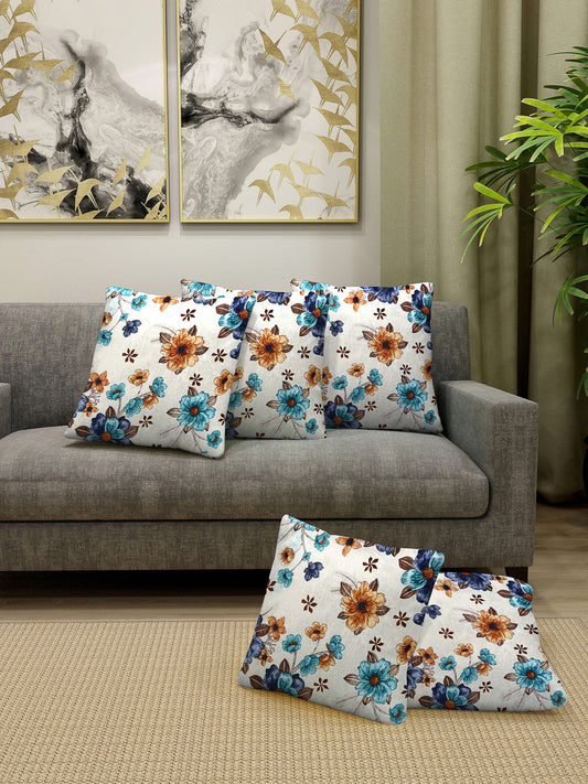 Arrabi Blue Floral TC Chenille Cotton Blend Cushion Covers (Pack of 5) (40 x 40 cm)