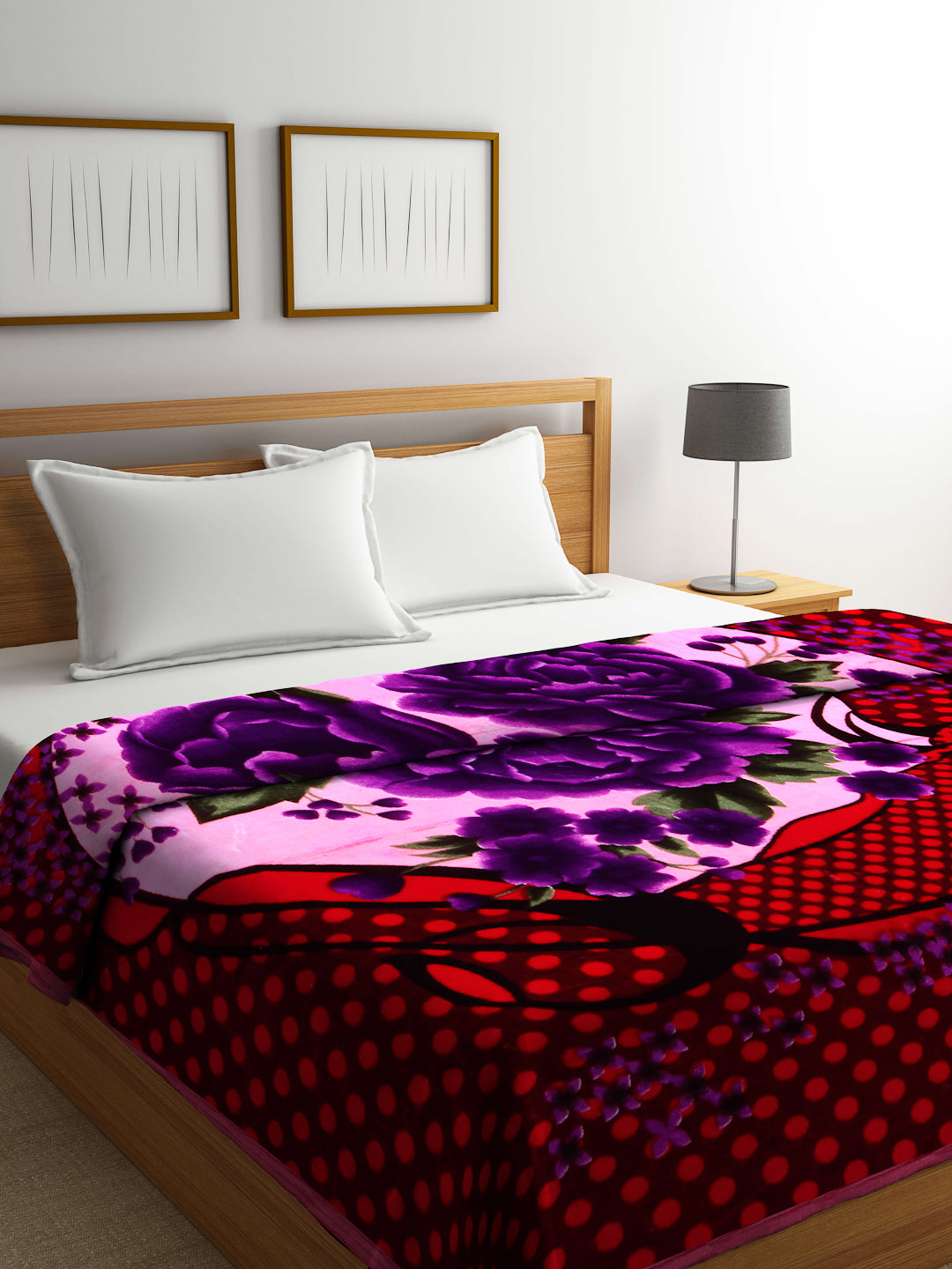 Arrabi Red Floral Polyester 950 GSM King Size Double Bed Blanket (225 x 210 cm )