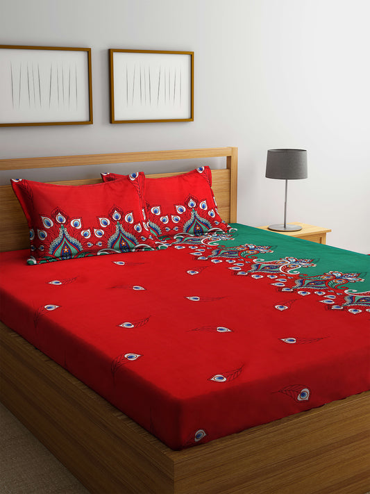 Arrabi Multi Indian TC Cotton Blend Double Size Bedsheet with 2 Pillow Cover