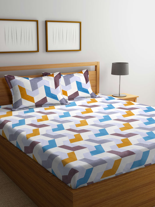 Arrabi Multi Abstract TC Cotton Blend Super King Size Bedsheet with 2 Pillow Covers (270 X 260 cm)