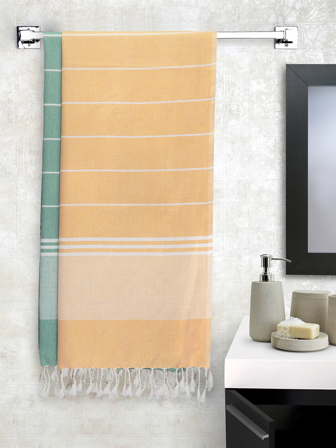 Arrabi Multi Stripes Handwoven Cotton Bath Towel (Set of 2) (150 x 75 cm)