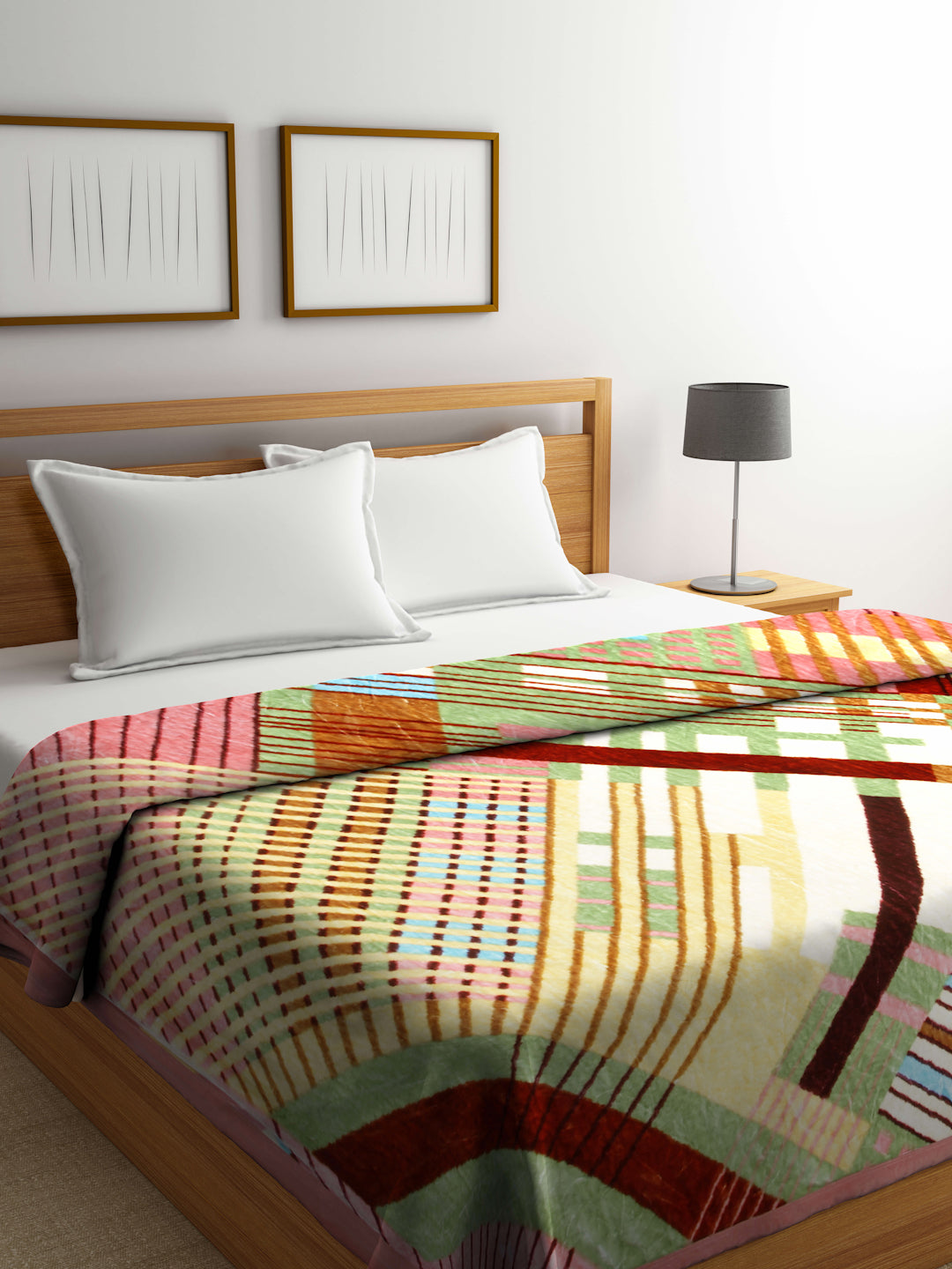 Arrabi Multi Abstract Wool Blend 900 GSM Full Size Double Bed Blanket (230 X 200 cm)