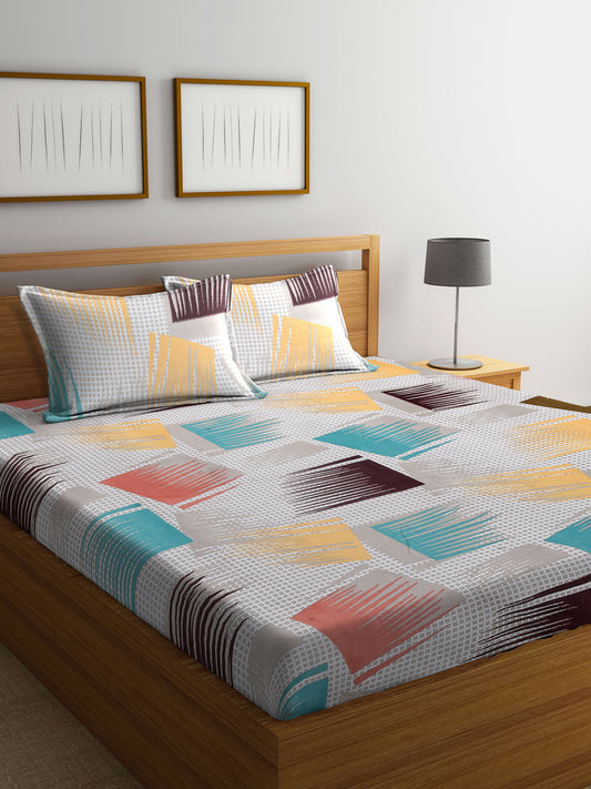 Arrabi Multi Graphic TC Cotton Blend Double Size Bedsheet with 2 Pillow Covers (250 x 215 cm)