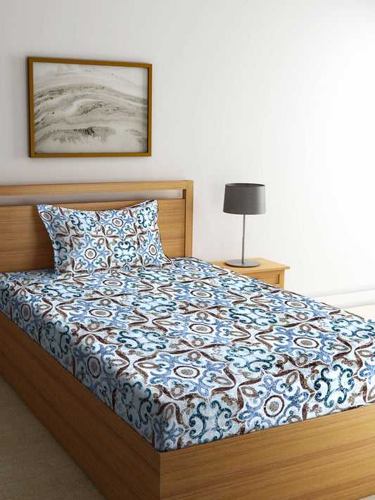 Arrabi Multi Indian TC Cotton Blend Single Size Bedsheet with 1 Pillow Cover ( 220 X 150 cm)