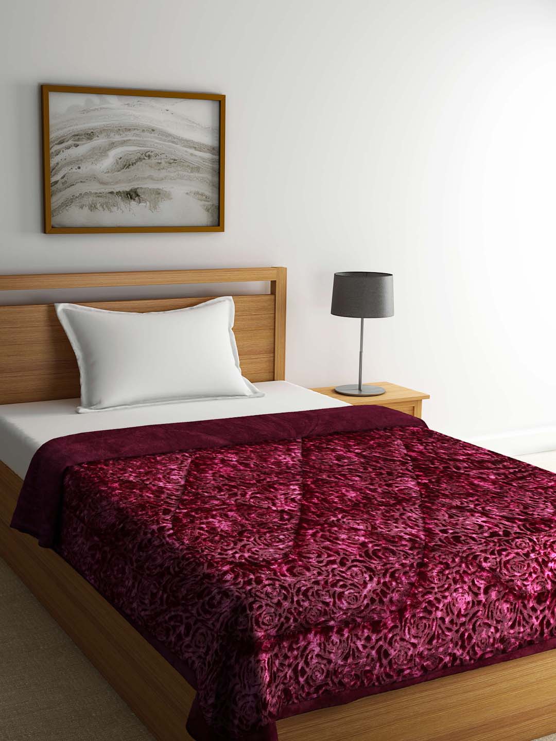 Arrabi Red Floral Polyester Full Size 1060 GSM Single Bed Quilt (210 x 150 cm)