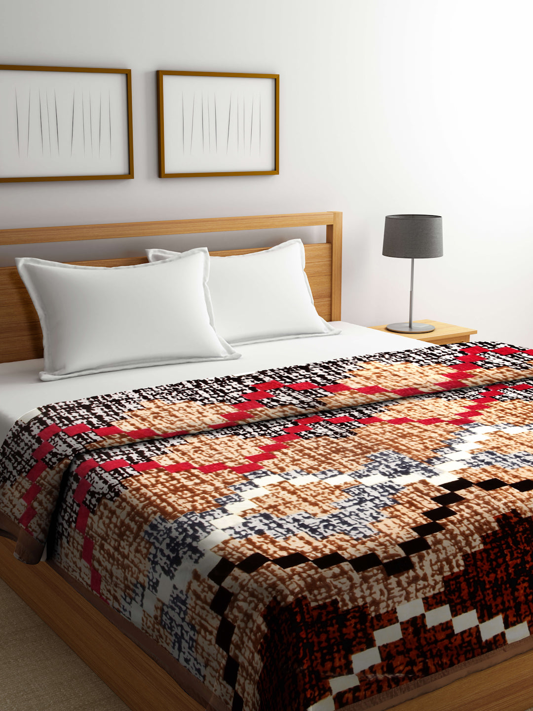 Arrabi Multi Abstract Wool Blend 950 GSM Full Size Double Bed Blanket (240 X 210 cm)