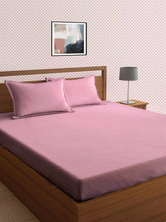 Arrabi Pink Chevrons TC Cotton Blend Double Size Bedsheet with 2 Pillow Covers