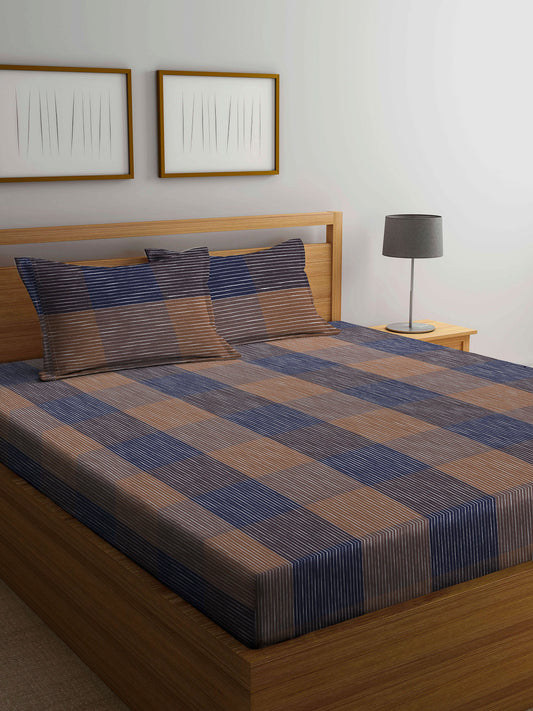Arrabi Multi Checks Handwoven Cotton Super King Size Bedsheet with 2 Pillow Covers (270 X 260 cm)