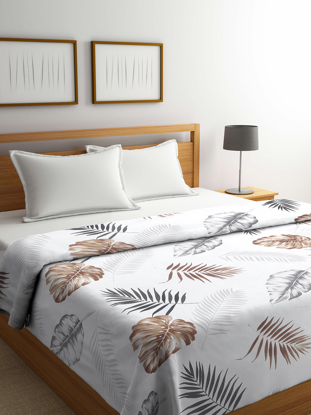 Arrabi White Leaf TC Cotton Blend 350 GSM Double Size Comforter (240 x 215 cm)