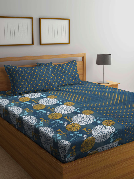 Arrabi Multi Floral TC Cotton Blend Double Size Bedsheet with 2 Pillow Covers