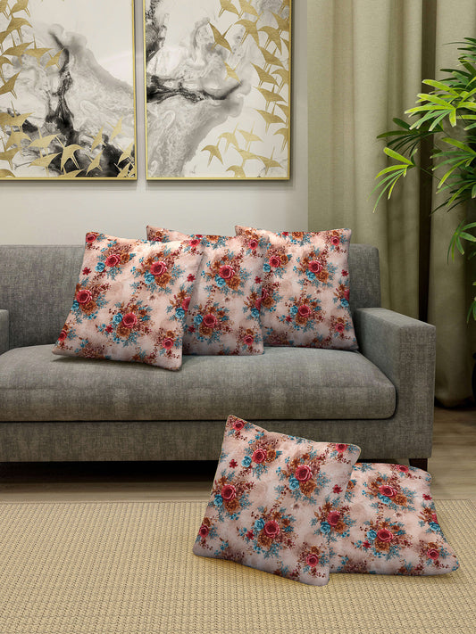 Arrabi Multi Floral TC Cotton Blend Cushion Covers (Pack of 5) (40 x 40 cm)