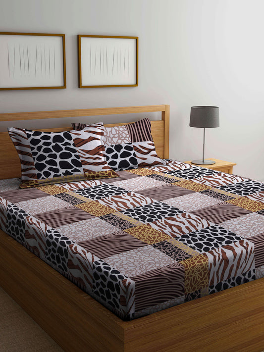 Arrabi Multi Abstract TC Cotton Blend Double Size Bedsheet with 2 Pillow Cover