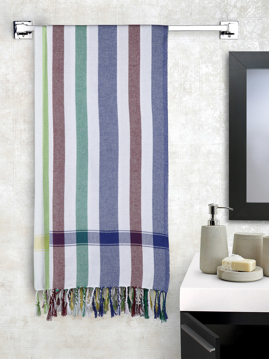Arrabi Multi Striped Handwoven Cotton Bath Towel (Set of 2) (150 X 75 Cm)